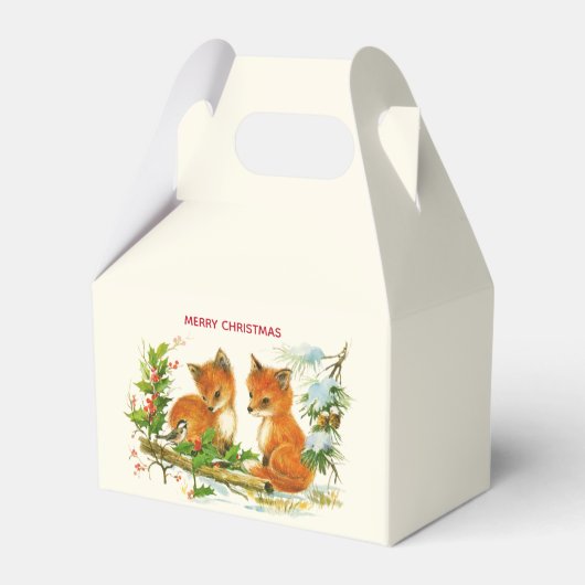 Kute Vintage Foxes Retro Kerstmis Scene Bedankdoosjes (Voorkant Zijde)