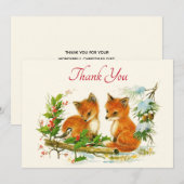 Kute Vintage Foxes Retro Kerstmis Scene Bedankkaart (Voorkant / Achterkant)