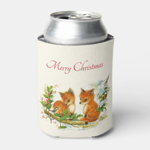 Kute Vintage Foxes Retro Kerstmis Scene Blikjeskoeler
