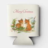 Kute Vintage Foxes Retro Kerstmis Scene Blikjeskoeler (Achterkant)