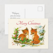 Kute Vintage Foxes Retro Kerstmis Scene Feestdagenkaart (Voorkant / Achterkant)