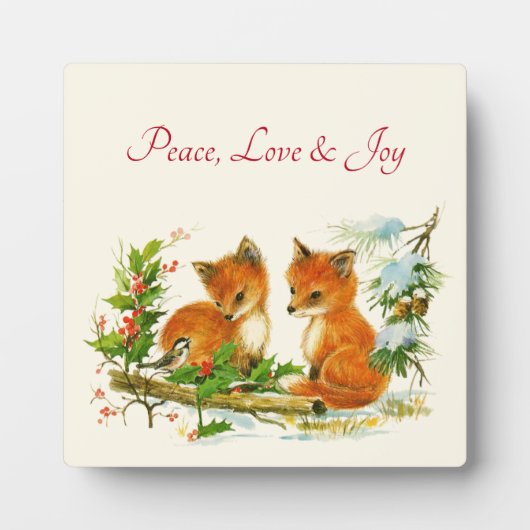 Kute Vintage Foxes Retro Kerstmis Scene Fotoplaat (Voorkant)