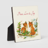 Kute Vintage Foxes Retro Kerstmis Scene Fotoplaat (Voorkant)