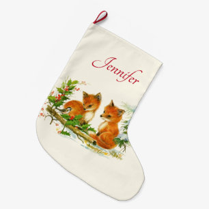 Kute Vintage Foxes Retro Kerstmis Scene Grote Kerstsok