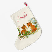 Kute Vintage Foxes Retro Kerstmis Scene Grote Kerstsok (Achterkant (Hangend))