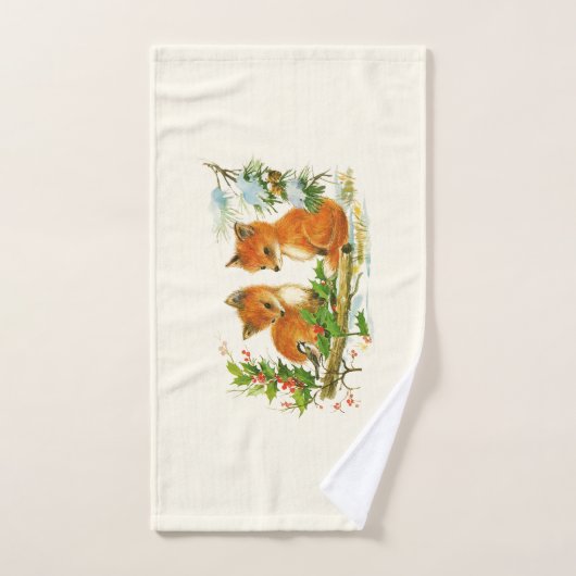 Kute Vintage Foxes Retro Kerstmis Scene Handdoek (Handdoek)