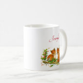 Kute Vintage Foxes Retro Kerstmis Scene Koffiemok (Voorkant rechts)