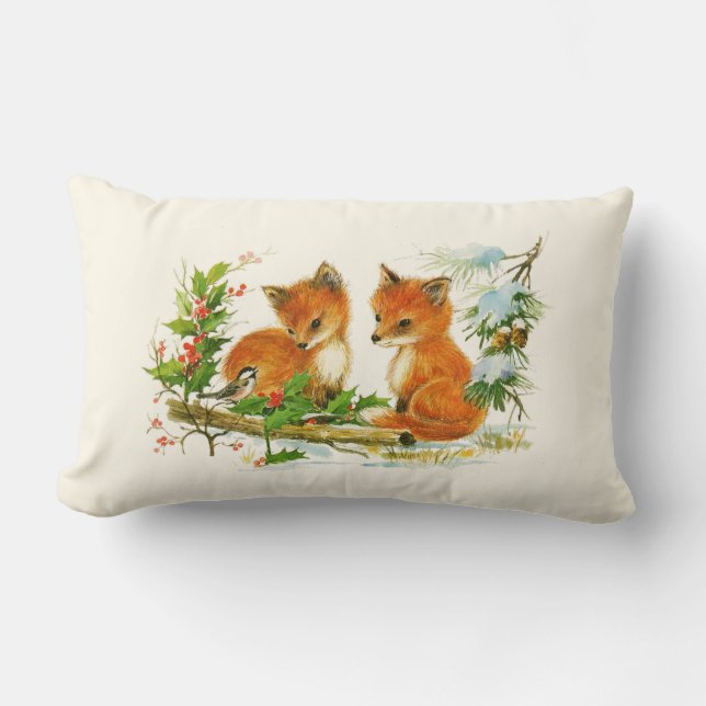 Kute Vintage Foxes Retro Kerstmis Scene Kussen (Voorkant)