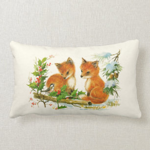 Kute Vintage Foxes Retro Kerstmis Scene Kussen