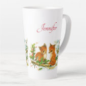 Kute Vintage Foxes Retro Kerstmis Scene Latte Mok (Rechterhoek)