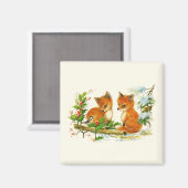 Kute Vintage Foxes Retro Kerstmis Scene Magneet (Voorkant / Achterkant)