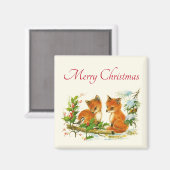 Kute Vintage Foxes Retro Kerstmis Scene Magneet (Voorkant / Achterkant)