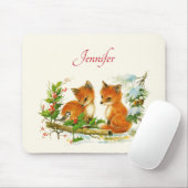 Kute Vintage Foxes Retro Kerstmis Scene Muismat (Met muis)