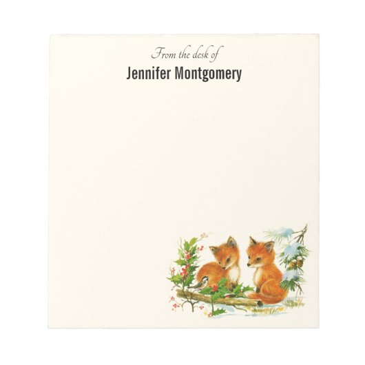 Kute Vintage Foxes Retro Kerstmis Scene Notitieblok (Voorkant)