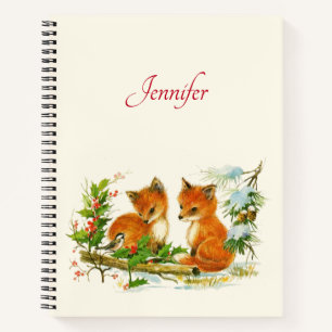 Kute Vintage Foxes Retro Kerstmis Scene Notitieboek