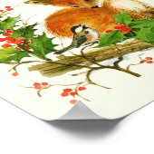 Kute Vintage Foxes Retro Kerstmis Scene Poster (Hoek)