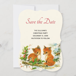 Kute Vintage Foxes Retro Kerstmis Scene Save The Date