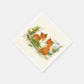Kute Vintage Foxes Retro Kerstmis Scene Servet (Hoek)