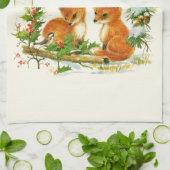 Kute Vintage Foxes Retro Kerstmis Scene Theedoek (Gevouwen)