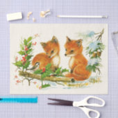Kute Vintage Foxes Retro Kerstmis Scene Tissuepapier (Craft)