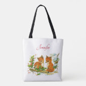 Kute Vintage Foxes Retro Kerstmis Scene Tote Bag (Achterkant)