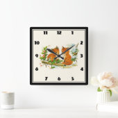 Kute Vintage Foxes Retro Kerstmis Scene Vierkante Klok (Huis)