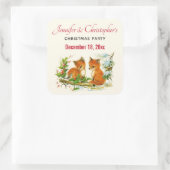 Kute Vintage Foxes Retro Kerstmis Scene Vierkante Sticker (Tas)