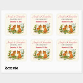 Kute Vintage Foxes Retro Kerstmis Scene Vierkante Sticker (Vel)