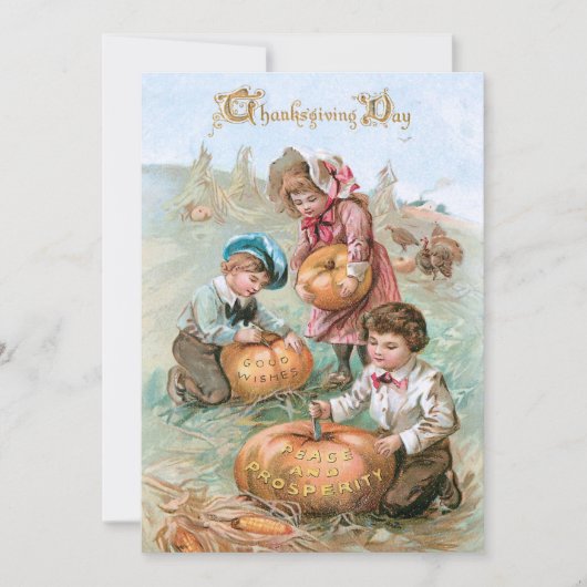 Kute Vintage Kinderschoenen met pompoenen Feestdagenkaart (Voorkant)