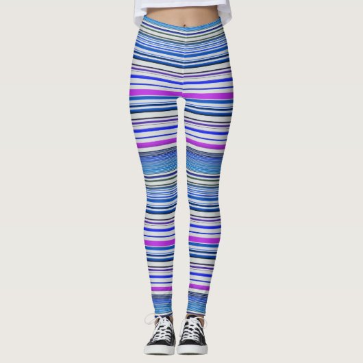Kute violetblauwe strepen leggings (Voorkant)