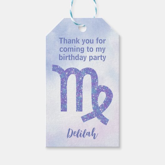 Kute virgo Custom Paars Astrology Birthday Party Cadeaulabel (Voorkant)