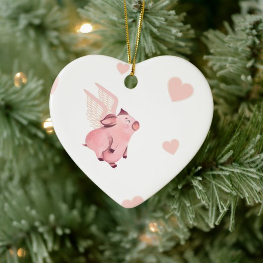 Kute vliegende roze pig met vleugels keramisch ornament (Boom)