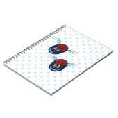 Kute vliegende scharnierende schoenen in blauw en notitieboek (Linkerzijde)