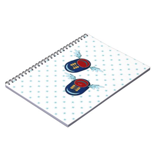 Kute vliegende scharnierende schoenen in blauw en  notitieboek (Linkerzijde)