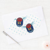 Kute vliegende scharnierende schoenen in blauw en  ovale sticker (Envelop)