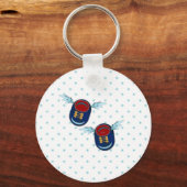 Kute vliegende scharnierende schoenen in blauw en  sleutelhanger (Voorkant)