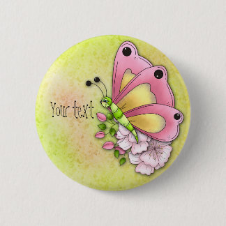 Kute vlinder en bloemen ronde button 5,7 cm