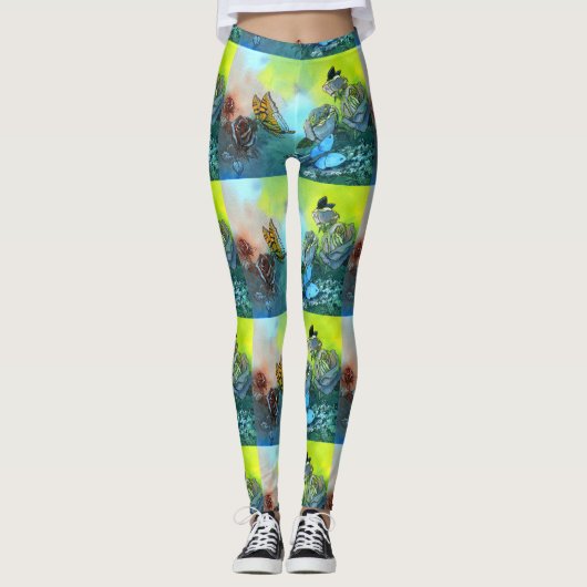 Kute vlinder en Rozen gemengde kleuren, vloeiend b Leggings (Voorkant)