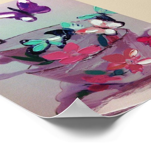 Kute vlinders en bekertjes , Poster van steen . (Hoek)