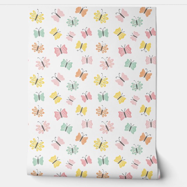 Kute vlinders in pastelkleuren behang (Afrollen)