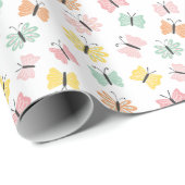 Kute vlinders in pastelkleuren op wit cadeaupapier (Rol Hoek)