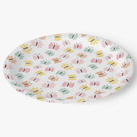 Kute vlinders in pastelkleuren papieren bordje (Gekanteld)