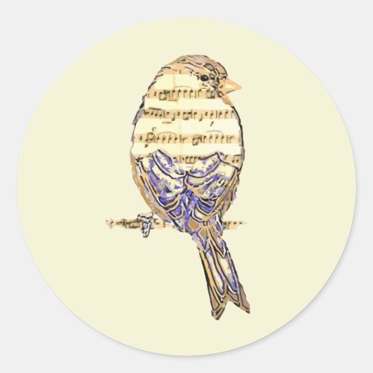 Kute Vogel met Muzieknotities Aanpassen  Ronde Sticker (Voorkant)