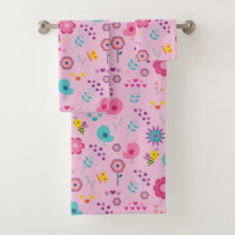 Kute vogelbijen en bloemen bad handdoek