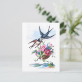 Kute  vogels en bloemen bloemen briefkaart (Staand voorkant)