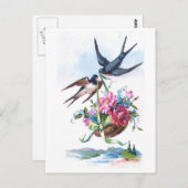 Kute  vogels en bloemen bloemen briefkaart (Voorkant / Achterkant)