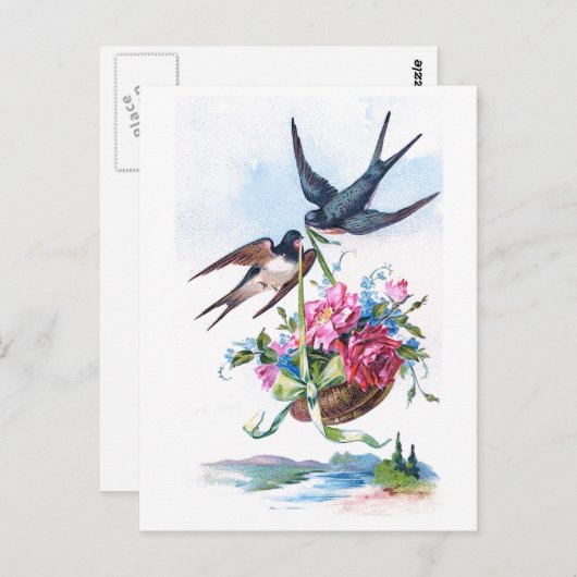 Kute  vogels en bloemen bloemen briefkaart (Voorkant / Achterkant)