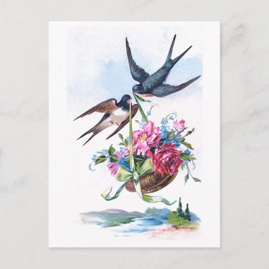 Kute  vogels en bloemen bloemen briefkaart (Voorkant)