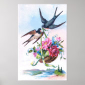 Kute  vogels en bloemen bloemen poster (Voorkant)