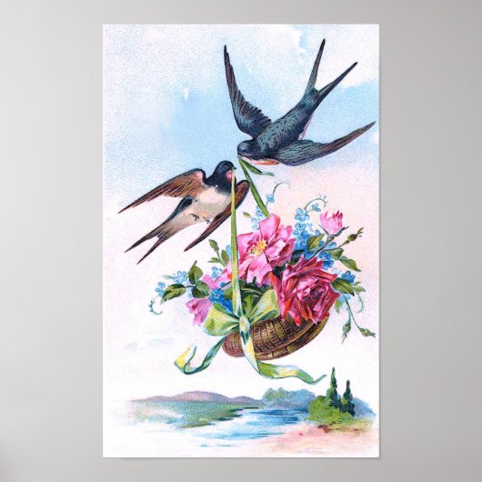 Kute  vogels en bloemen bloemen poster (Voorkant)